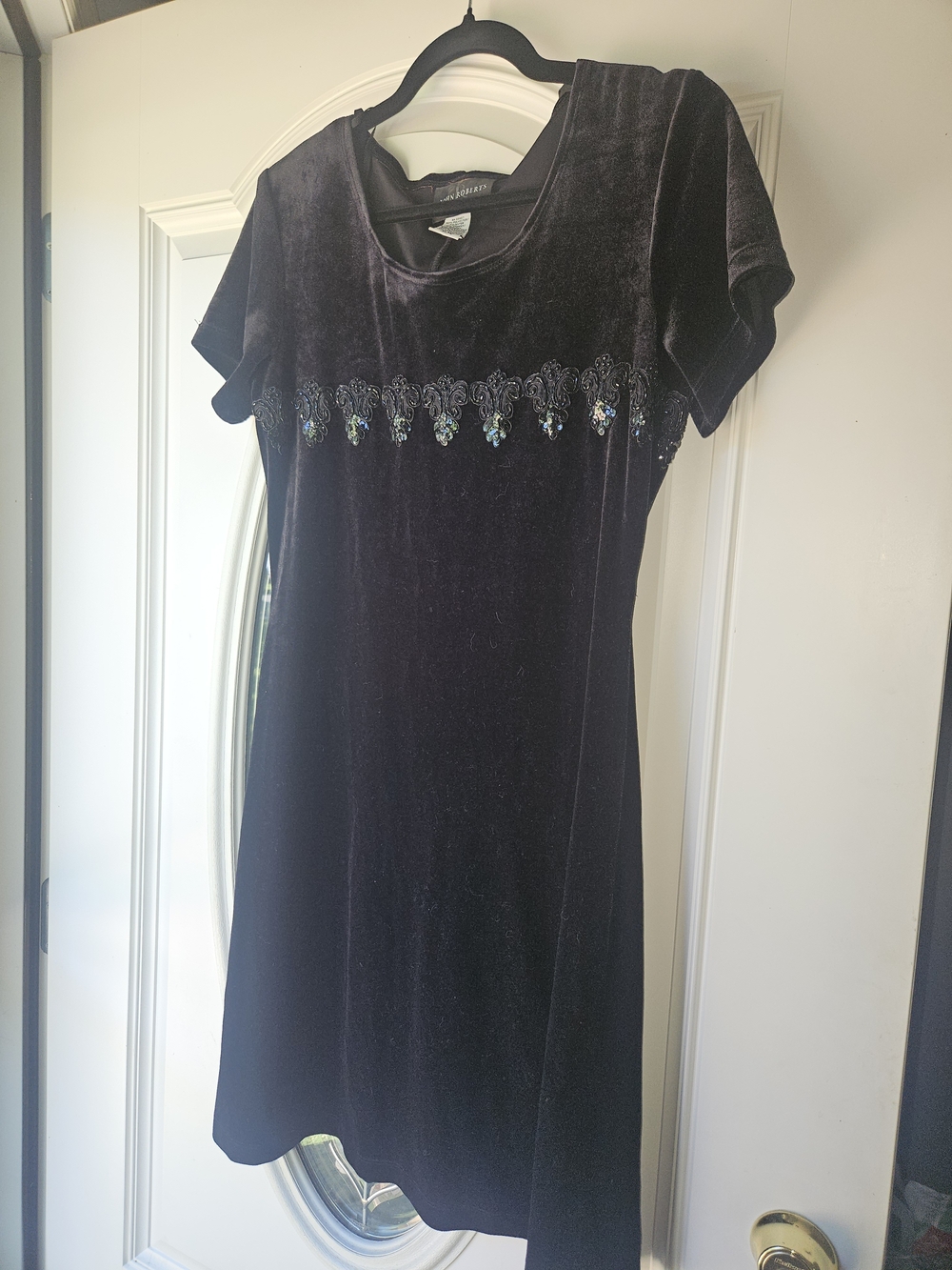 Vintage Velvet Embellished Mini Dress in Black
